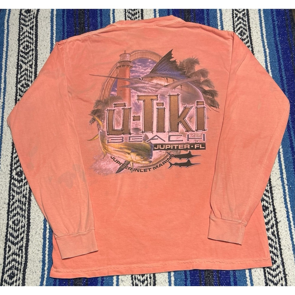 U-Tiki Beach Jupiter FL Marlin Mahi Fishing Shirt Mens M Comfort Colors